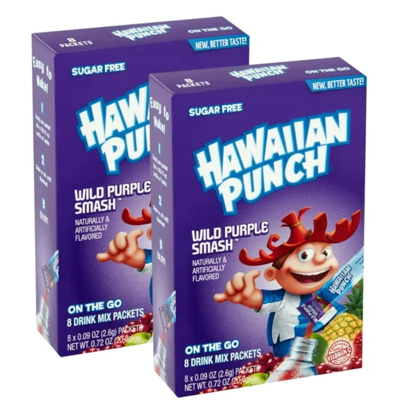 Hawaiian Punch Singles To Go Powder Drink Mix, Wild Purple Smash Flavored Drinks Low-Calorie & Delicious Fruity Taste Water Enhancer Quick & Convenient Water Beverages (2 Boxes- 16 Total Servings)