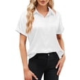 thumbnail image 2 of WTXUE Button-Up Shirts Short Sleeve, Notch Neck Shirts for Women's Satin Button Down Shirt Summer Casual Top Workwear for Women White XXL, 2 of 8