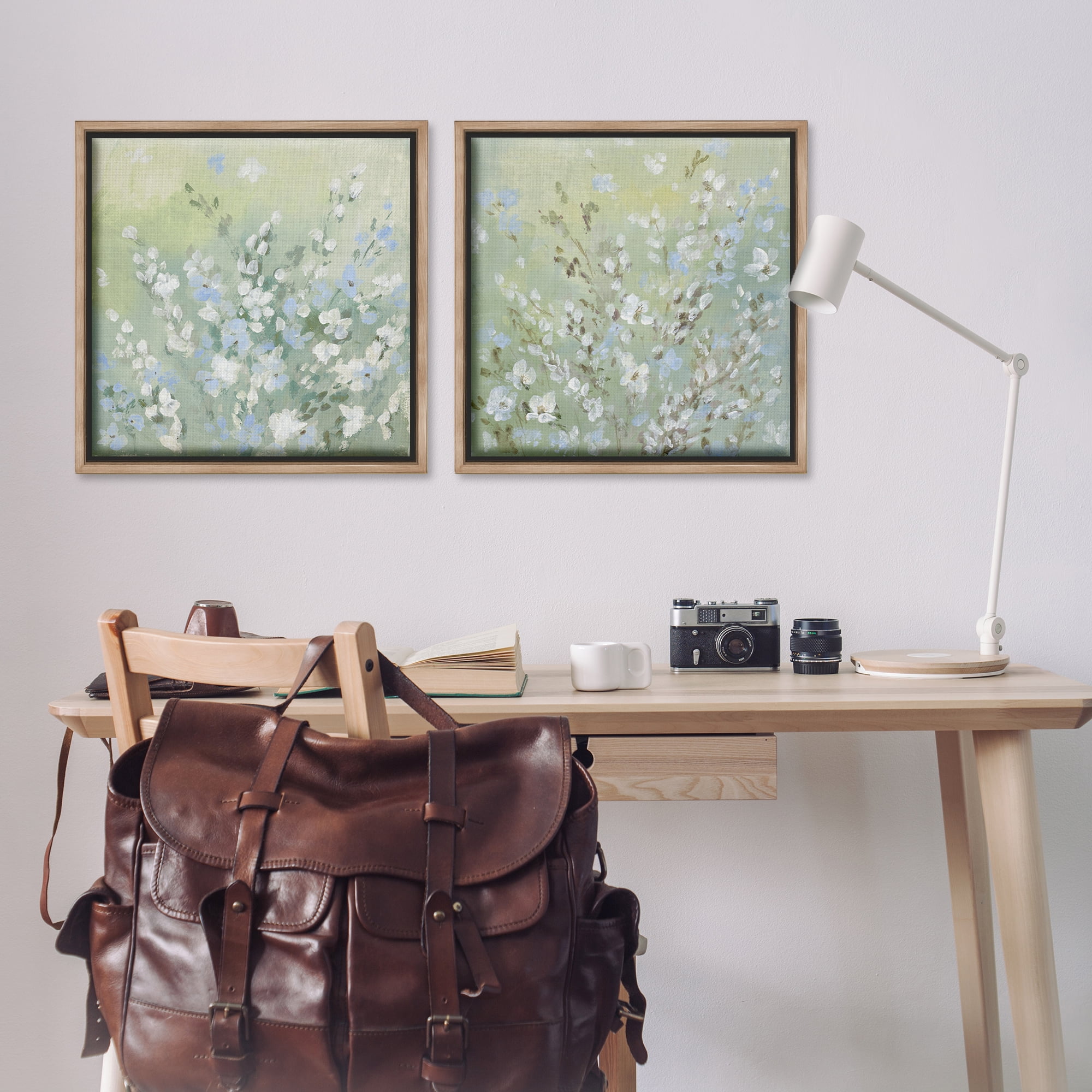 Stupell Industries Wispy Willows Blooms Floral & Botanical Painting Brown Floater Framed Canvas Art Print Wall Art, 25 x 25, Set of 2