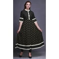 thumbnail image 2 of Bimba Black Check & Floral Block Printed Anarkali Dress Long Kurti For Women Indian A Line Casual Top Tunic -Large, 2 of 5