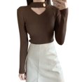 thumbnail image 4 of Suéter de mujer 2024 nueva moda hueco manga larga tejido estilo coreano camisa delgada Casual Stretch Top para mujer marrón, 4 of 4