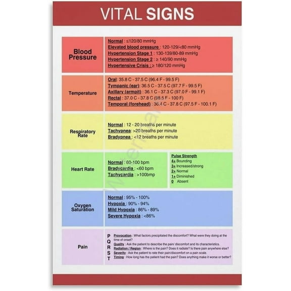 Vital Signs Chart Posters Medical Wall Art Poster Wall Art for Room Aesthetic and Decor Bedroom Living Bathroom Kitchen Office