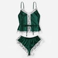 thumbnail image 5 of LYEAA Nightwear for Ladies Valentine's Day Two-piece Soft Satin Pajamas Set Lace V Neck Sling Tops with Shorts Cozy Loungewear Solid Loose Casual Sleepwear Sleepsuits Green M, 5 of 7