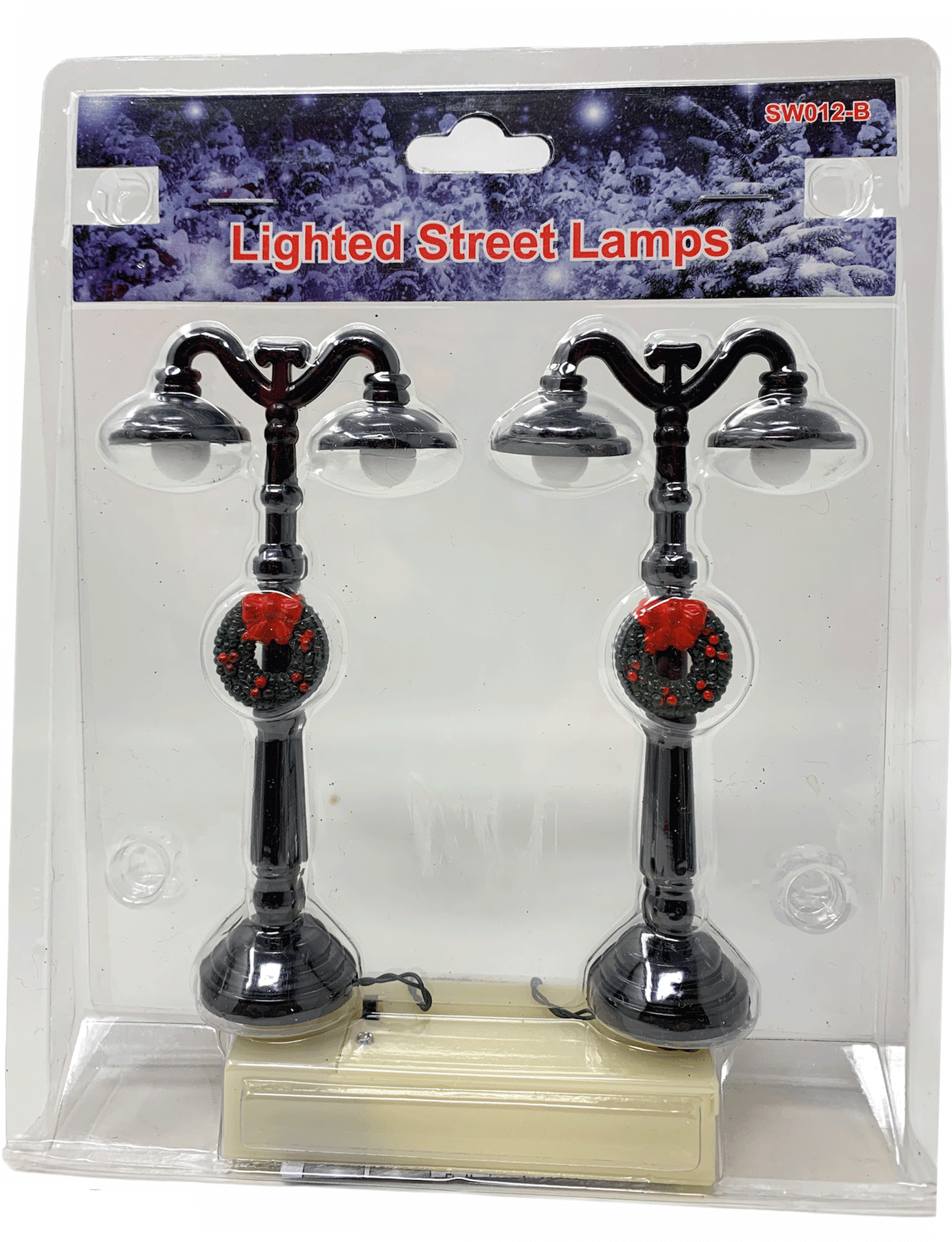 Christmas Village Collection Accessory Lighted Street Lamps with Wreaths, Set of 2