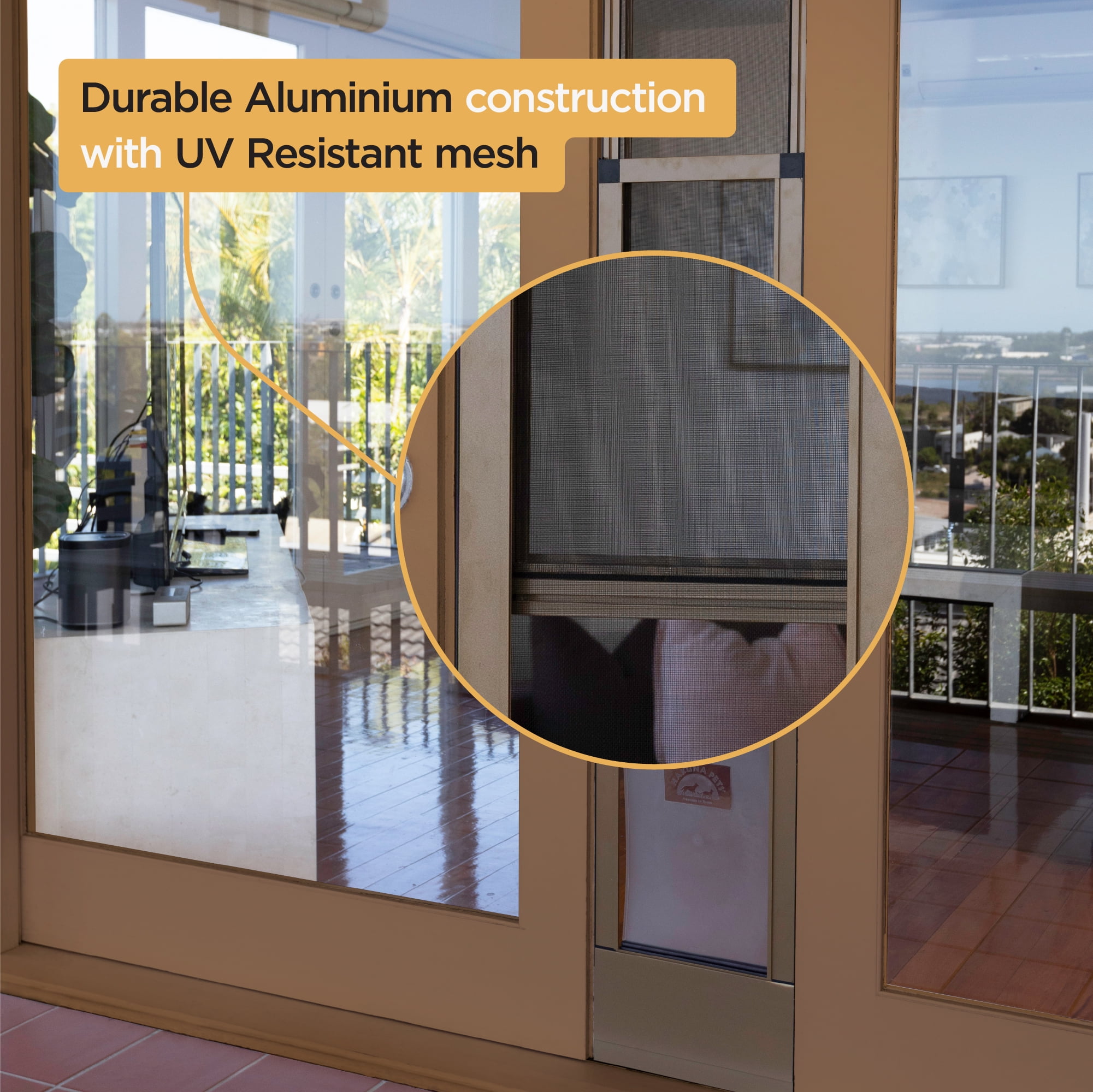 Hakuna Pets Large Bronze Mesh Patio Pet Door, Suitable for Screen Sliding Doors, for Dogs & Cats up to 100 lbs