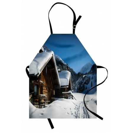 

Winter Apron Wooden Houses on Austrian Mountains Snowy Forest Cottage Holiday Destination Unisex Kitchen Bib Apron with Adjustable Neck for Cooking Baking Gardening Brown Blue White by Ambesonne