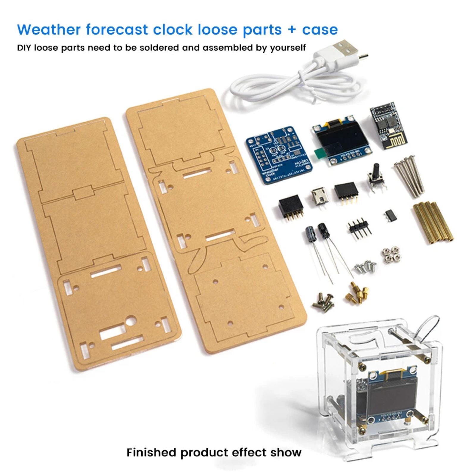 GUYUTING Smart Clock DIY Kit with WiFi ESP8266 Auto Time HD Display Temperature Humidity Weather Date Fun Electronics