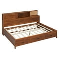 thumbnail image 5 of Full Size Wooden Daybed with 3 Storage Drawers, Smart Charging Station & Pushable Shelf, Walnut Modern Day Bed with USB Ports and Outlets for Bedroom and Guest Room, 5 of 9