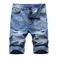 thumbnail image 1 of Ausyst Mens Shorts Summer Clearance Zipper Elastic Slim Casual Denim Shorts Play Wrap Ripped Men's Mid-length Pants, 1 of 7
