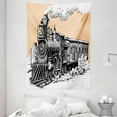 thumbnail image 1 of Steam Engine Tapestry, Vintage Wooden Train Rail Wild West Wagon in Countryside Drawing Effect Artsy, Wall Hanging for Bedroom Living Room Dorm Decor, 60W X 80L Inches, Peach White, by Ambesonne, 1 of 2