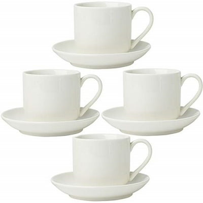 4oz. Espresso Cups Set of 4 with Matching Saucers - Premium White Porcelain, 8 Piece Gift Box Demitasse Set &acirc;&euro;&ldquo; Italian Caff&Atilde;&uml; Mugs, Turkish