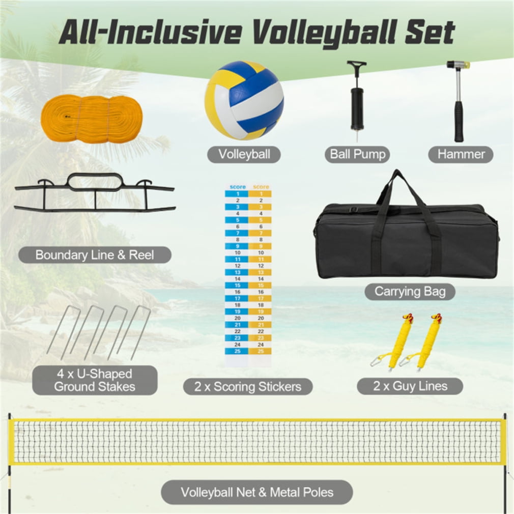Professional Volleyball Net for Backyard, Anti-Sag Winch System, 3 Adjustable Height, Heavy Duty Portable Volleyball Net with Ball and Carry Bag, Yellow