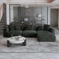 thumbnail image 3 of Magic Home Convertible Sectional Sofa Modular Couch,L-Shaped Modern Corduroy Sofa with Pillows for Living Room,Apartment and Small Space,3-Seat Sofa with one Ottoman,Black, 3 of 15