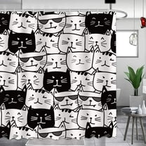 Funny Cat Shower Curtain for Bathroom Decor Cartoon Cute Kitten Face Animals Polyester Waterproof Bathroom Curtain with 12 Hooks 72"X72" Birthday Gifts for Women Cat Lovers,Washable,Black