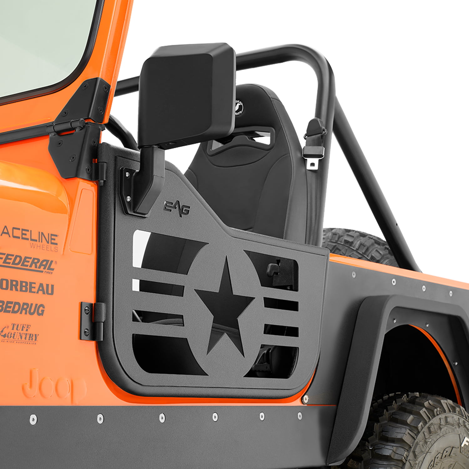 EAG Military Star 2 Tubular Door with Side View Mirror Fit for 76-86  Wrangler CJ7 / 87-95 YJ 