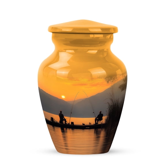 Yatskia Lake Fishing at Dusk Little Keepsake Urns for Human Ashes Adult Man, Mini Funeral Urn for Ashes for Women, (Classic 3 Inch, Pack of 1)