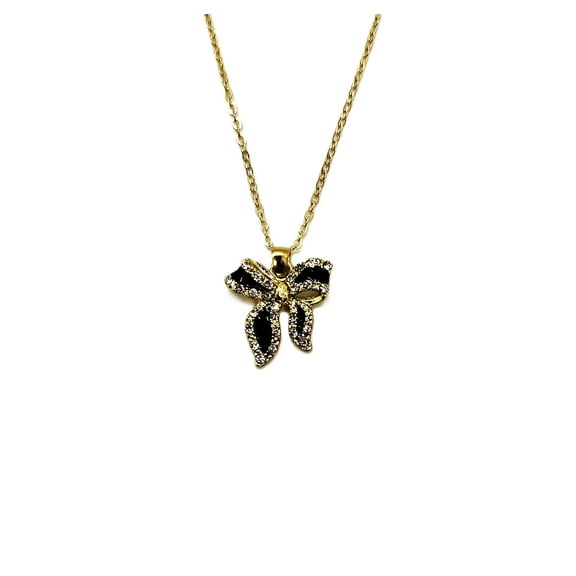 Butterfly Vintage Style Black Necklace, Gold Tone