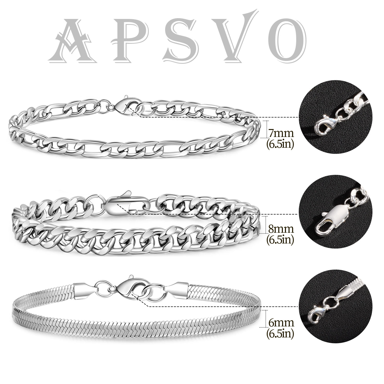 APSVO 3-Piece Silver Plated Chain Bracelet Set photo 2