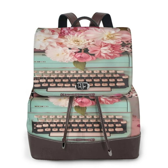 Ratiio Vintage Typewriter Floral Pattern Womens Backpack Purse Leather Backpack Purse for Women Travel Fashion Backpack Designer Ladies Shoulder Bags