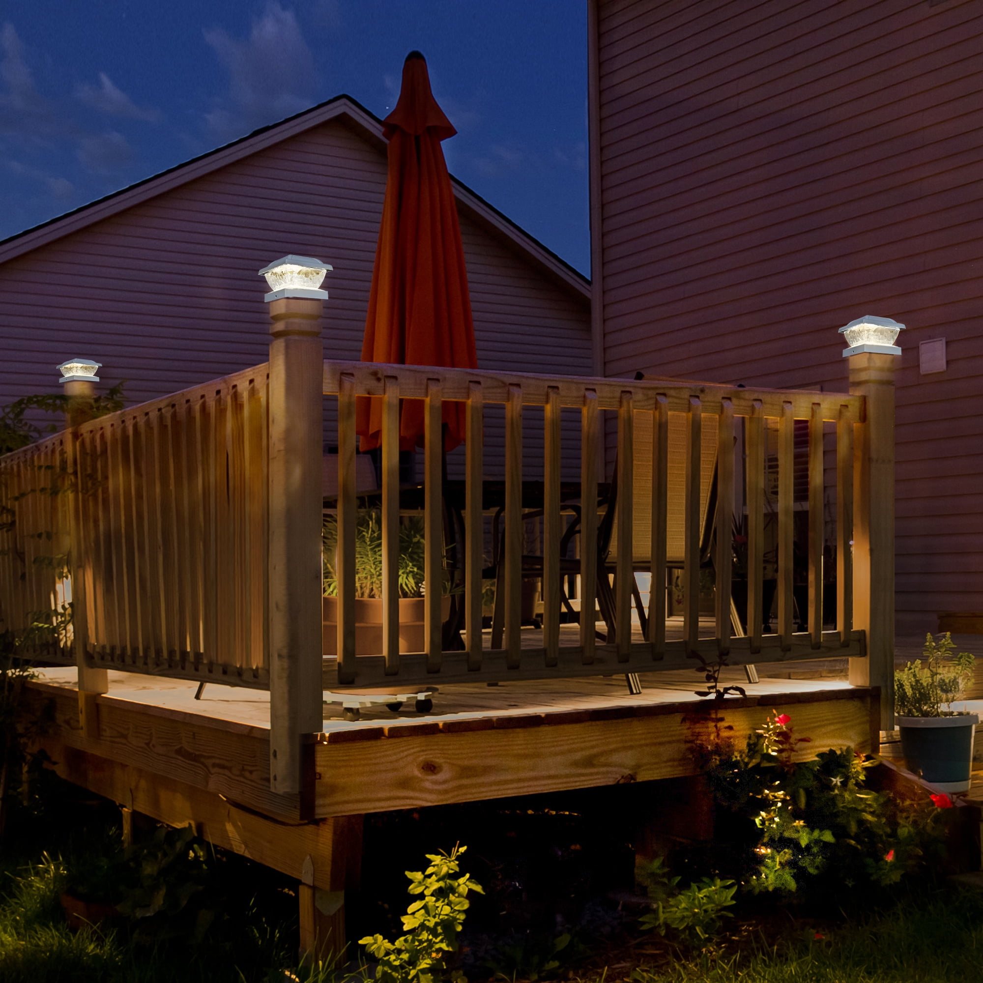 GIGALUMI Solar Powered White LED Outdoor Fence Post Cap Lights, 4 Pack, 3.5x3.5 - 5x5