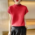 thumbnail image 2 of Ltctricy Women's Knit Tops Mock Neck Short Sleeve Solid Color Casual Textured Shirts Trendy Summer Blouses, 2 of 7