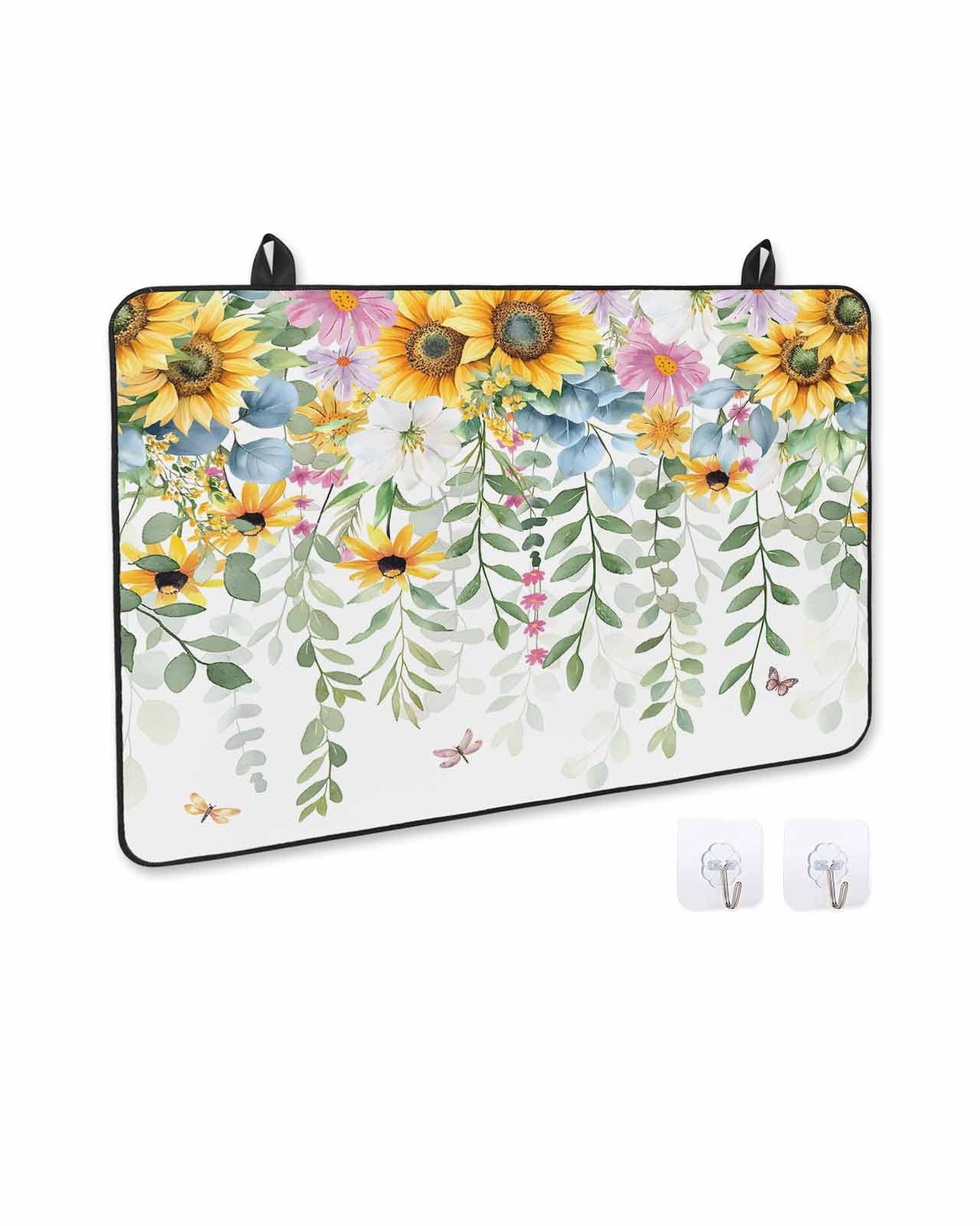 nqOlkjepod Large Induction Cooktop Protector Mat 24"x21", Sunflower Stove Top Covers for Electric Stove, Yellow Green Summer Botanical Watercolor Stove Burner Cover Mats, Glass Top Stove Cover