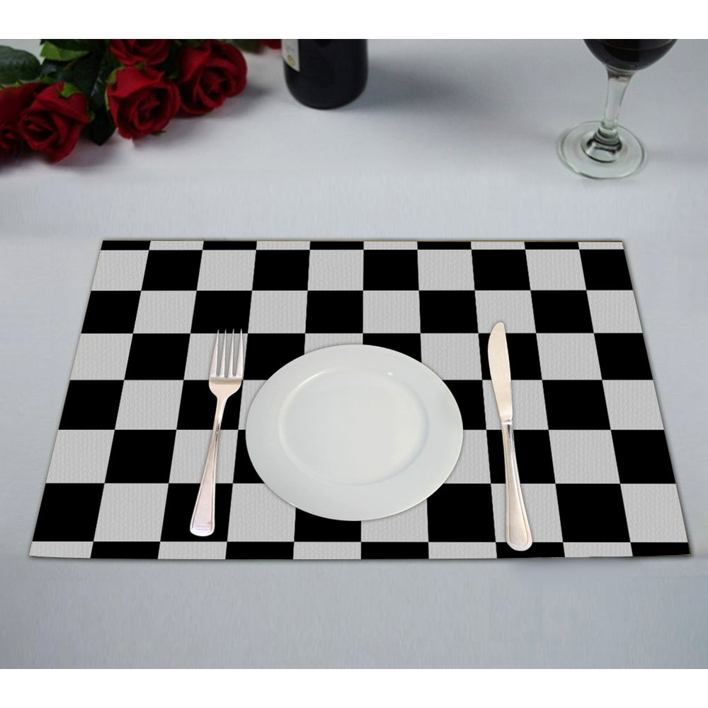 GCKG Checkered Placemat,Black White Checkered Pattern Table Placemat 12x18 Inch Set of 2