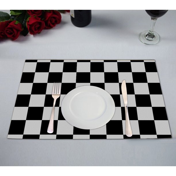 GCKG Checkered Placemat,Black White Checkered Pattern Table Placemat