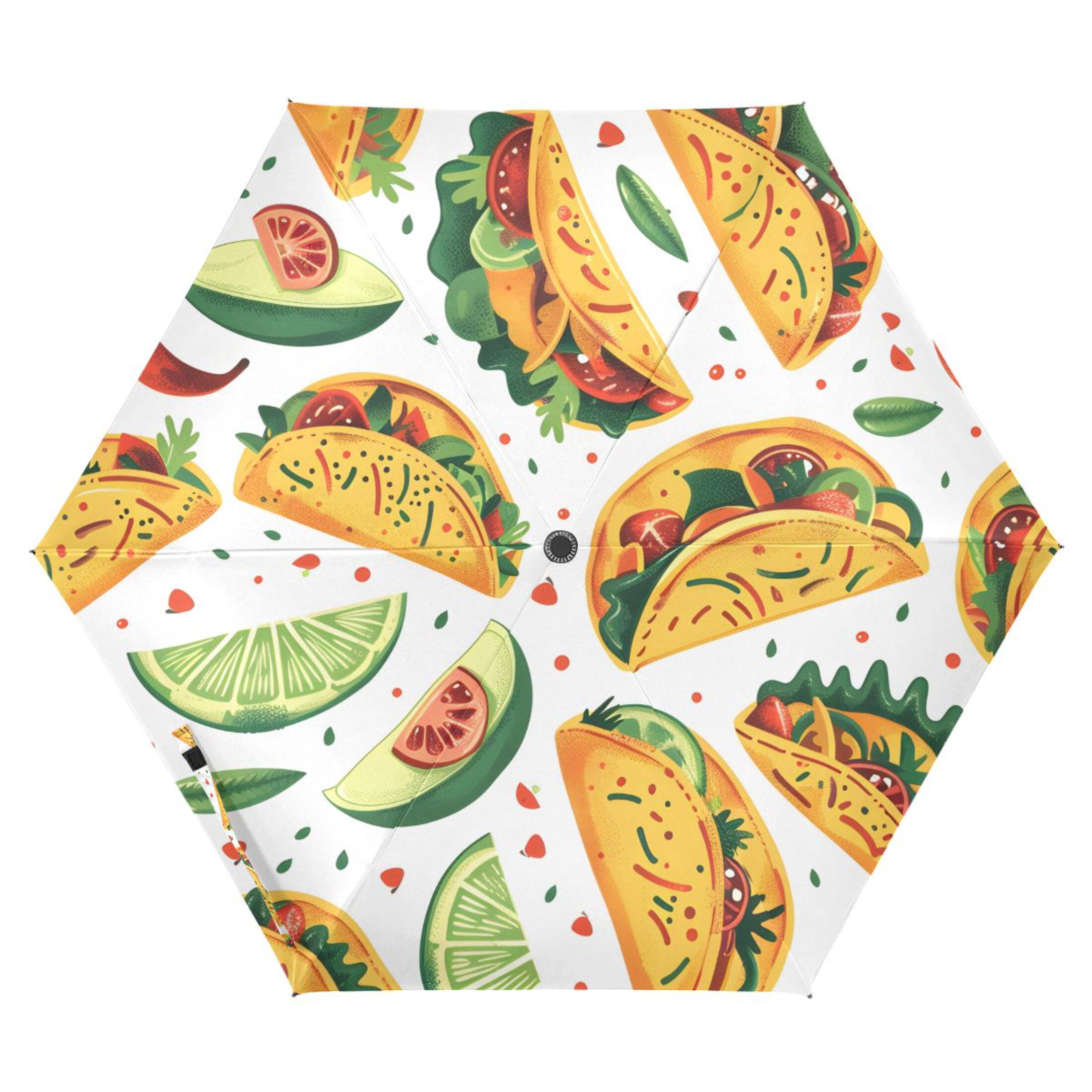 Mexico Food Tacos Chili Lemons All Weather Umbrella Triple Folding Parasol 6 Ribs UV Protection Portable