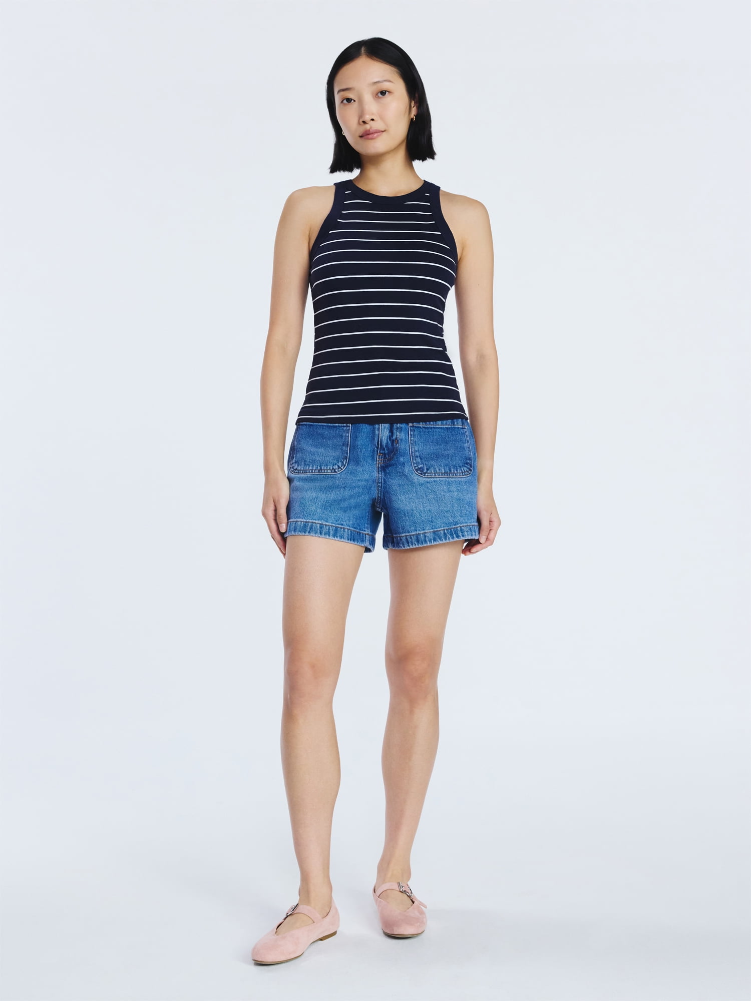 Free Assembly Women's and Women's Plus Patch Pocket Denim Shorts, 4" Inseam, Sizes 0-28W