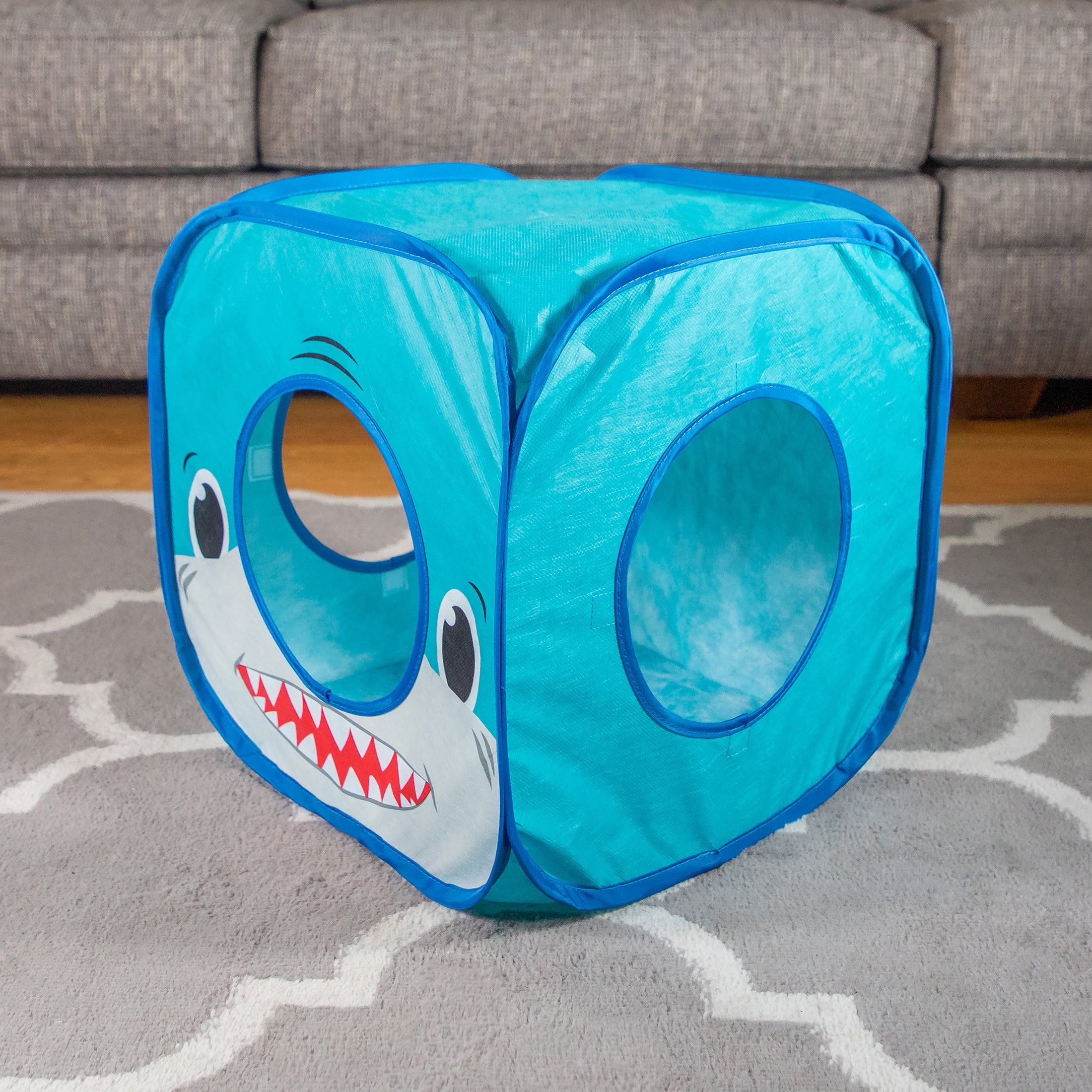 (3 pack) Vibrant Life Pop Open Shark Collapsible Cat House, Blue, 15"