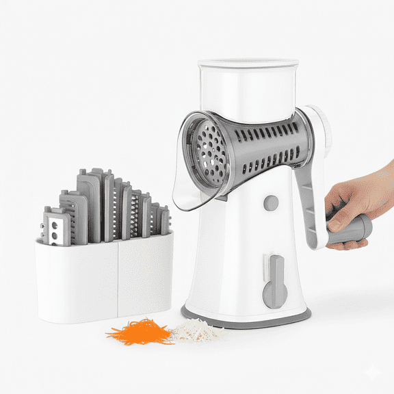 5 in 1 Rotary Cheese Grater | Vegetable Chopper & Slicer | Durable Plastic Food Cutter with Interchangeable Blades Sustainable Hand-Crank Spiral Slicer Home & Professional Use For Kitchen Helper