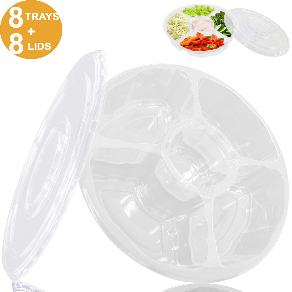[8 Pack] 10 Inch Round Plastic Appetizer Tray with Lid 5