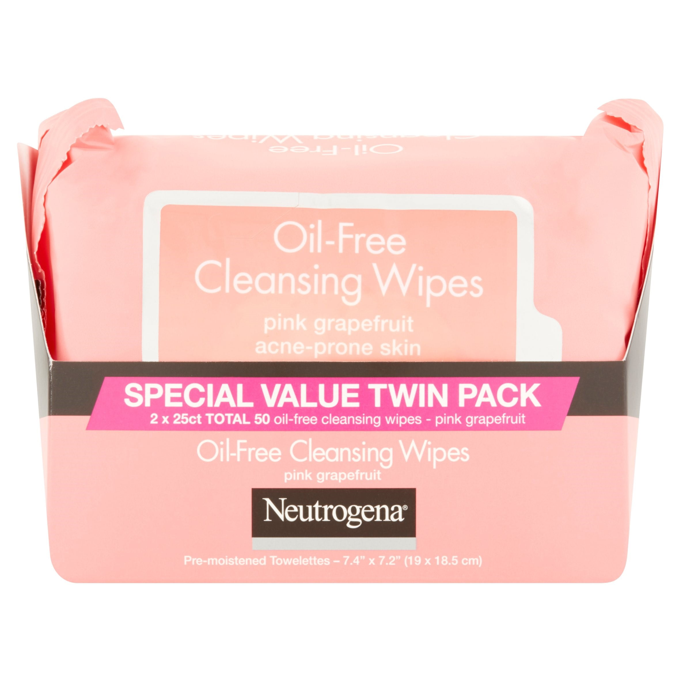 Neutrogena 2 Pack, Neutrogena Pink Grapefruit OilFree Makeup Remover Wipes, 25 ct