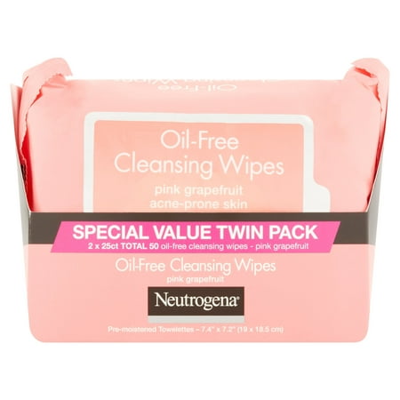 2 Pack, Neutrogena Pink Grapefruit Oil-Free Makeup Remover Wipes, 25 ct