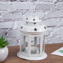 WHAMVOX White Iron and Glass Lantern for Holding Candle Decorate with Elegant European Style Ornaments 6.3