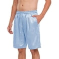 thumbnail image 3 of Men's Ice Silk Satin Five Quarter Shorts, Loose Wide Leg Elastic Waist Bright Quick Dry Fabric, Droopy Breathable Loungewear Shorts for Beach Vacation Indoor | TruHer,Blue M, 3 of 9