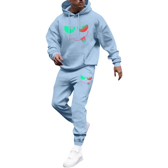 Hogleaql Mens Sweat Suit 2 Piece Set, Lightweight Long Sleeve Sweatshirt Hooded Lounge Sweatpants for Men Set Solid Comfy Dressy Loose Sweatsuits Pockets Sky Blue M