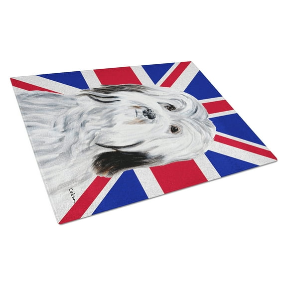Caroline's Treasures Havanese with English Union Jack British Flag Glass Cutting Board Large Size