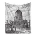 thumbnail image 1 of City Soft Flannel Fleece Throw Blanket, Vintage Old Engraved Sketchy Drawing with Dome of Rock in Israel, Cozy Plush for Indoor and Outdoor Use, 70" x 90", Charcoal Grey White, by Ambesonne, 1 of 6