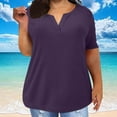 thumbnail image 3 of Fmbrln Womens Plus Size Summer Short Sleeve Tops Casual V Neck Solid Color T-shirts Vacation Beach Comfy Tees Purple XL, 3 of 5