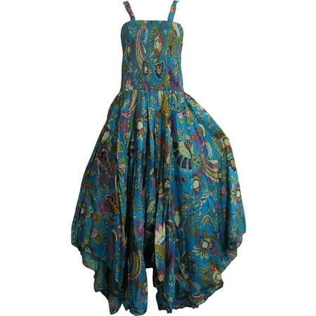 smocked gauze bodice sleeveless bohemian maxi turquoise cotton indian summer dress