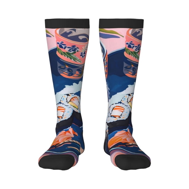 Fotbe Colorful Sushi Food Art Calcetas Divertidas Estampadas para Hombre y Mujer, Calcetas de Algodón hasta la Rodilla para Caminar, Correr, Enfermería y Embarazo