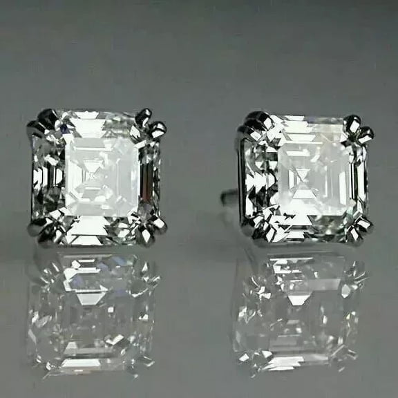 2 Ct Asscher Cut Lab Created Synthetic Diamond Women's Stud Earrings - 14K White Gold Plated Over Sterling Silver