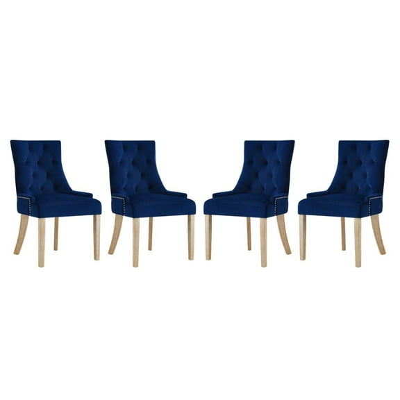 Modway Pose 19" Modern Performance Velvet Dining Chair in Navy (Set of 4)
