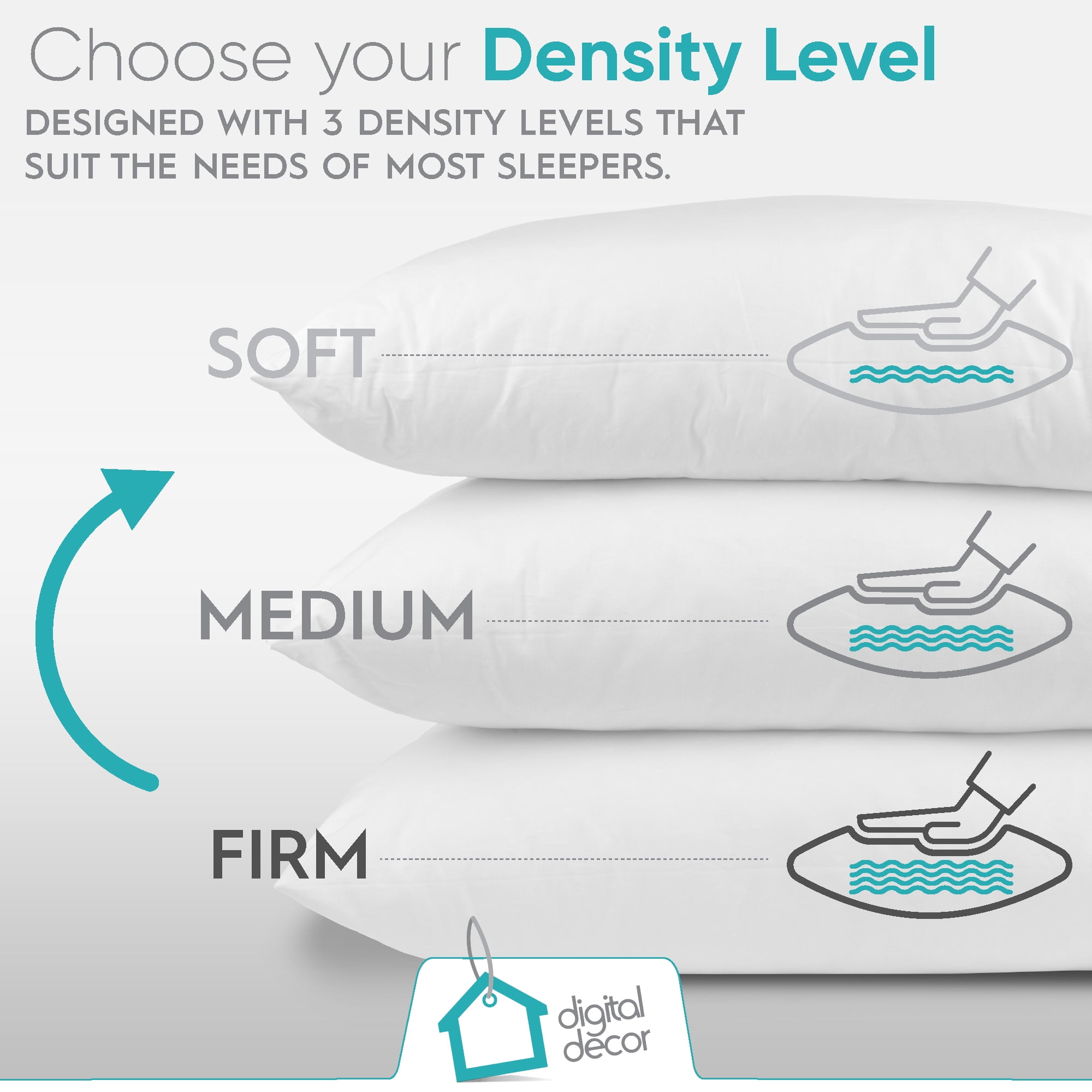 Digital Decor Set of 2 100% Cotton Hotel Pillows (Queen, Platinum/Firm, All Ages)