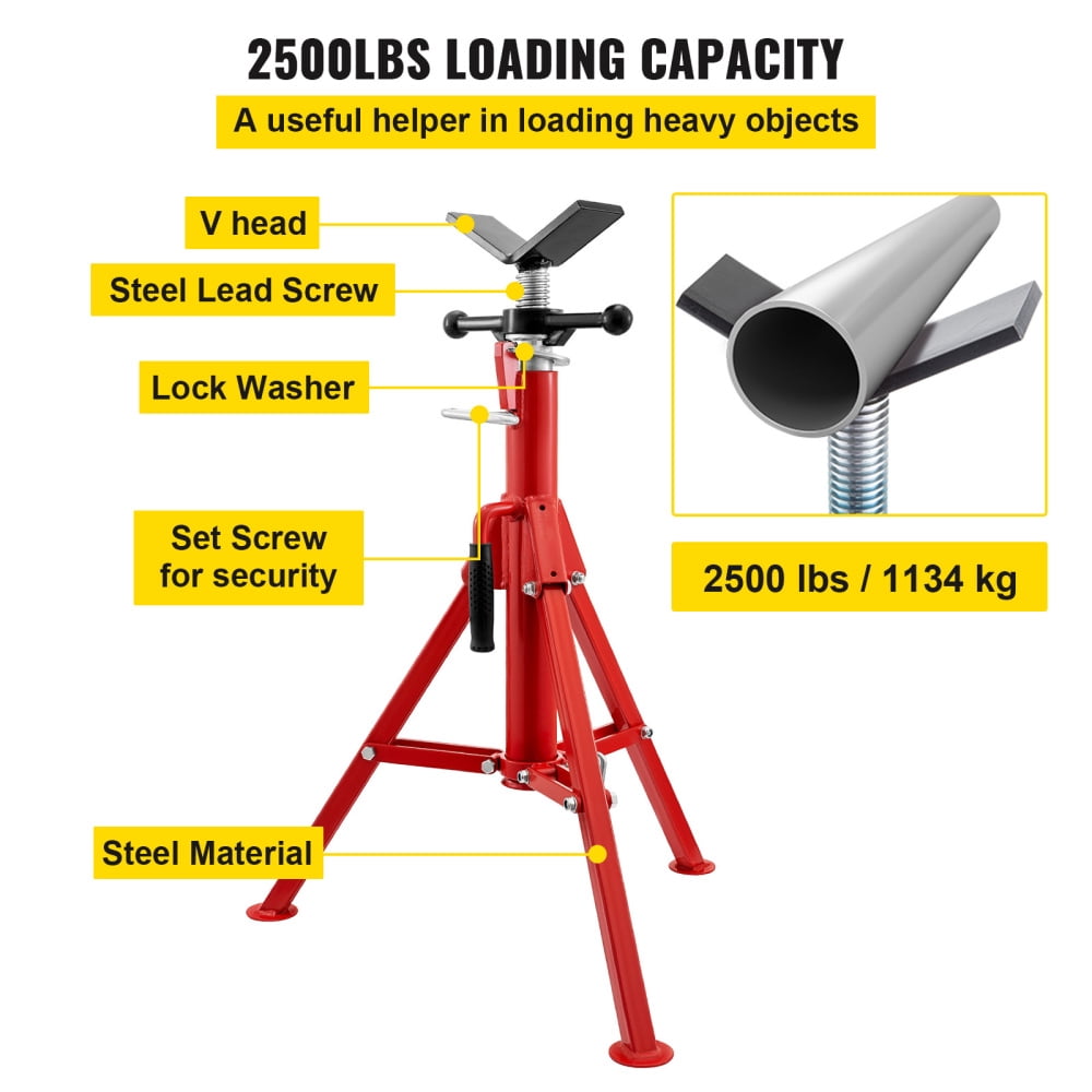 V Head Pipe Stand 1/8"-12" Capacity,Adjustable Height 28"-52,Pipe Jack Stands 2500 lb. Load Capacity,Portable Folding Pipe Stands, Carbon Steel Body More Durable