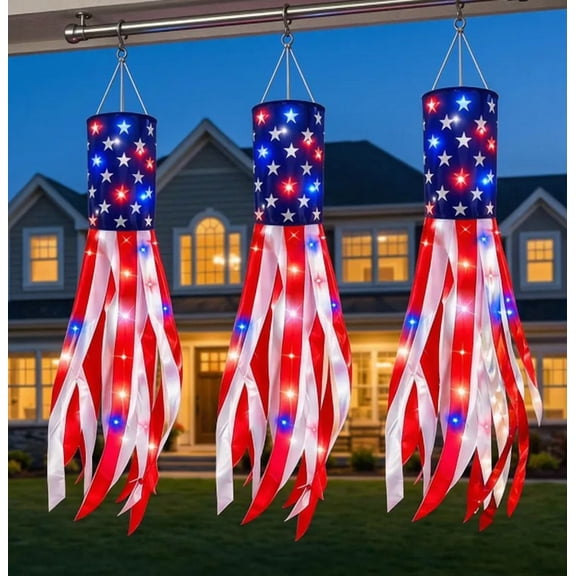 Independence Day Windsock Flag LED Glowing Star Flag - Patriotic Luminous Outdoor Decor, Eye-Catching USA Display, Weather-Resistant, Easy to Hang for Holiday Celebrations