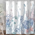 thumbnail image 2 of Nautical Coastal Shower Curtain, Ocean Themed Coral Seashell Beach Starfish Seahorse Decor Bath Curtains, Polyester Fabric Waterproof 72X72Inch Bathroom Curtain with 12 Hooks Blue, 2 of 5