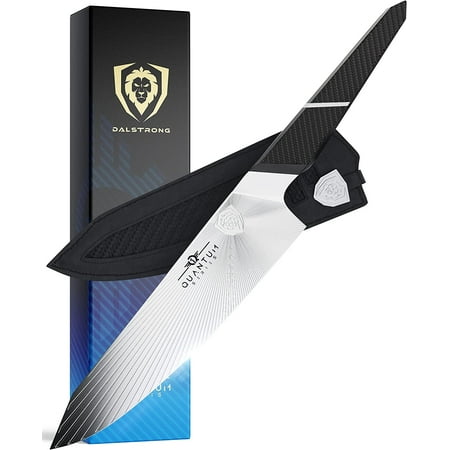 

Chef Knife - 8.5 inch - Quantum 1 Series - American Forged BD1N-VX Hyper Steel - Carbon Fibre G10 Hybrid Handle - Razor Sharp Kitchen Knife - Leather Sheath